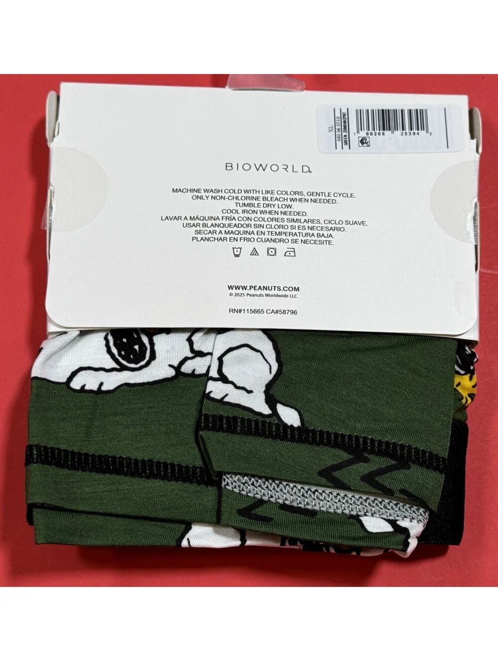 Bioworld Peanuts Snoopy Green Boxer Brief Men's XL 40 - 42